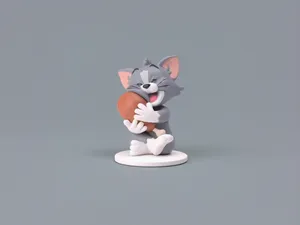 汤姆猫抱鸡腿-猫和老鼠杰瑞Jerry汤姆Tom动物盲盒公仔摆件女童涂色