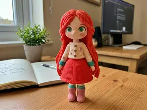 Cute Knitted Baby Doll STL | Red Hair Toy Figure