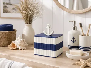 Japandi Cotton Swabs Box “Aura” – Ribbed Maritime