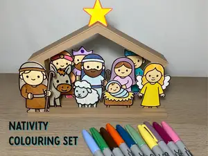 Christmas Nativity Colouring Set + Stable Display