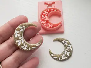 Floral Embossed Moon Polymer Clay Earring Cutter