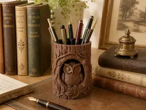 Owl Tree Stump Pen Holder Planter – Cute Forest