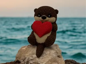 Cute Knitted Otter with optional Heart