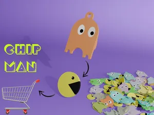 Chip-Man Ghost Keychain with Shopping Cart Token