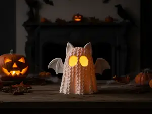 Spooky Knit Ghost LED Tealight Holder - Halloween