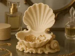 Coastal Seashell Jewelry Dish with Ornate Base