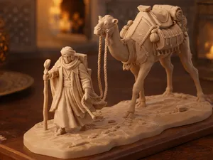 Desert Traveler with Camel Sculpture - Nomadic Art