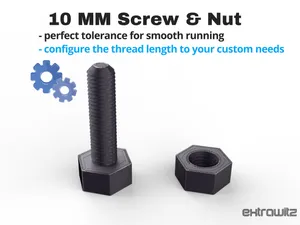 Customizable Screw & Nut for 10mm holes, smooth