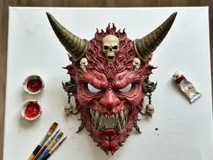 Demonic Oni Skull Mask STL | Detailed Wall Decor