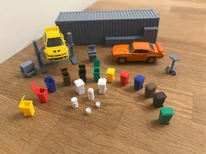 garbage can & trash can 1/64 scale diorama garage