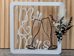 Mr & Mrs Wedding Frame with Champagne Glasses