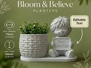 Boy Bloom & Believe Planter Editable Text