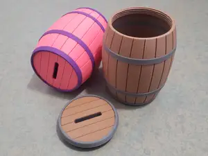 Wooden Barrel Piggy Bank Twist off Lid