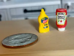 Dollhouse Scale 1:12 Mustard and Ketchup Bottles