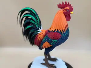 Rainbow Rooster on Stone Base – Multicolor