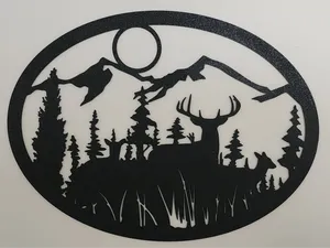 Deer and Mountain Silhouette Wall Art