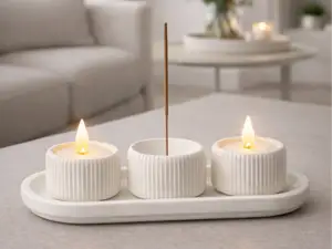 Luxury tea light set with incense holder and tray