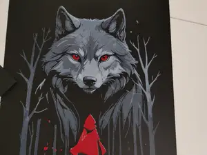 Red riding hood walking towards wolf in Forest