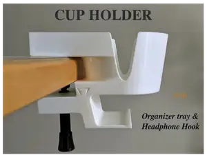 Cup Holder with Tray Organizer + Headphone Hook