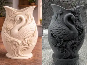 Elegant Swan Relief Vase Floral Nature Art Decor