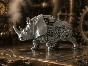 Steampunk Rhino Figurine Mechanical Sculpture