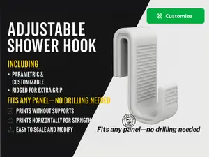 Adjustable Shower Hook – No Drilling, Parametric