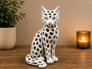 Voronoi Cat – Elegant Hollow Cat Sculpture