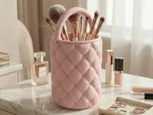 Aesthetic Quilted Desk Organizer Brush Holder