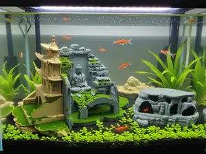 缸内造景 敦煌莫高窟八件套水下景观 鱼缸造景 大佛+岩石+仙岩寺+鱼虾躲避屋+拱门