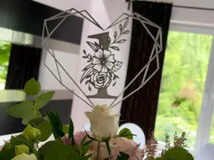 wedding table numbers-heart and flower with stick