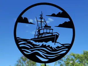 Fishing Boat Ocean Scene 2D Wall Art