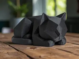 Cute Waiting Low Poly Kitten, Cat