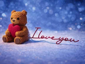 Knitted Bear with Heart & Thread Message
