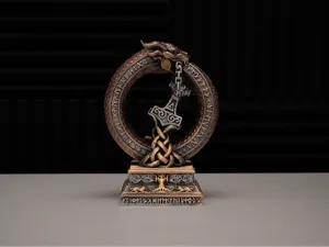 Jormungandr Snake & Mjolnir – Norse Statue