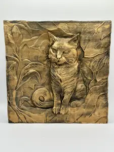 Cat Sitting Bas Relief Sculpture