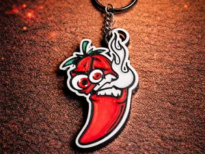 fiery chili skull keychain