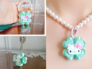 Hello Kitty四叶草KT项链 凯蒂猫项链坠 可爱挂件 可爱饰品 卡通钥匙链 钥匙扣