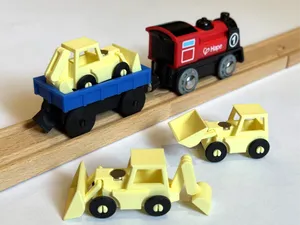 Gondola Train Car, Articulated Frontloader/Backhoe