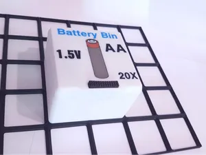 Battery Storage Bin with Latched Lid (+Gridfinity)