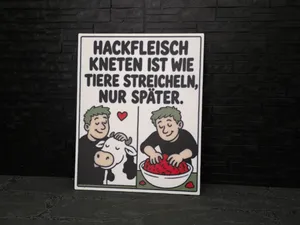 Magnet Schild " Hackfleisch kneten"