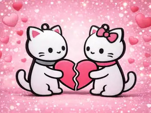 Couple Cat Keychain – Two Halves One Heart