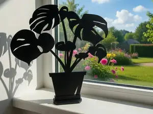 Svart Monstera Silhuett Växtdekor för Fönstret