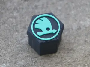 Rim bolt caps with Škoda logo.