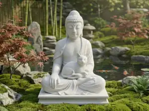 Zen Buddha with Cat - Meditating Statue Decor