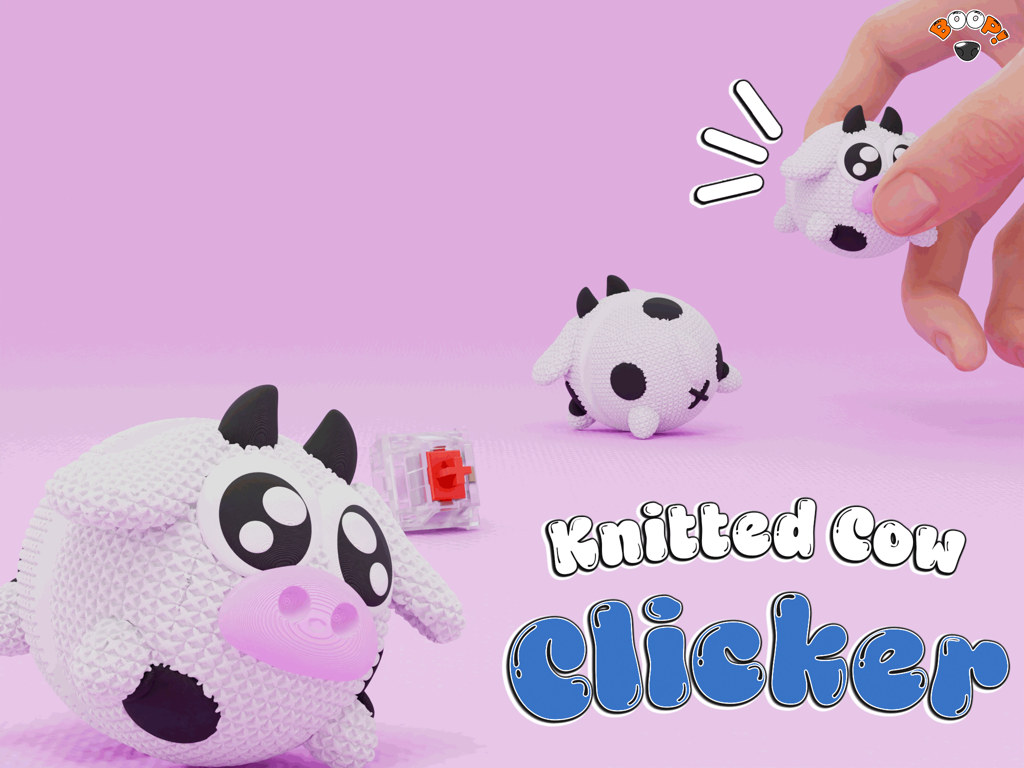 Knitted Cow Fidget Clicker + Keychain