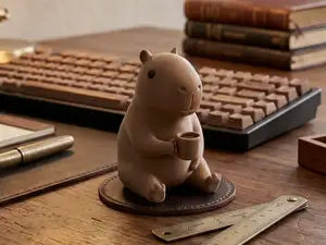 Capybara with a Coffee Mug – Cute Desk Figurine