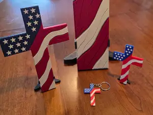 Miniature American flag cross with wood grain