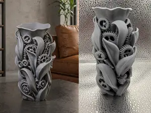 Mechanical Botanical Gear Vase Design