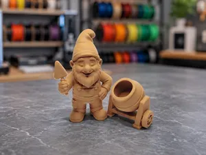Fleissiger Bauwichtel mit Mischer und Kelle