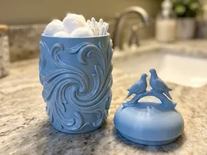 Rococo Scrollwork Container with Lovebird Lid